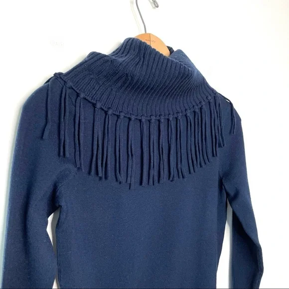 Karen MillenBlue Fringe Turtleneck Sweater Size XS